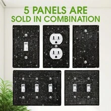 1 件闪亮水晶闪光墙板盖，闪亮黑色水钻灯开关盖，装饰灯开关或插座，墙板插座盖，装饰卧室厨房家居装饰 - 黑色 - 查看 2