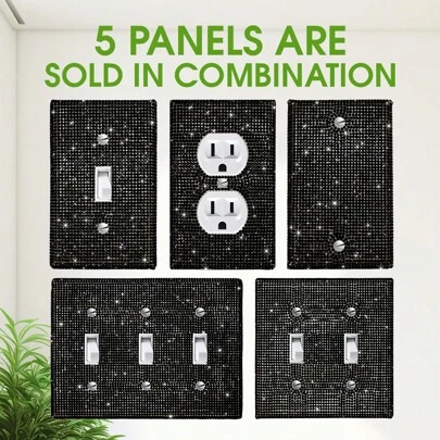 1 件闪亮水晶闪光墙板盖，闪亮黑色水钻灯开关盖，装饰灯开关或插座，墙板插座盖，装饰卧室厨房家居装饰