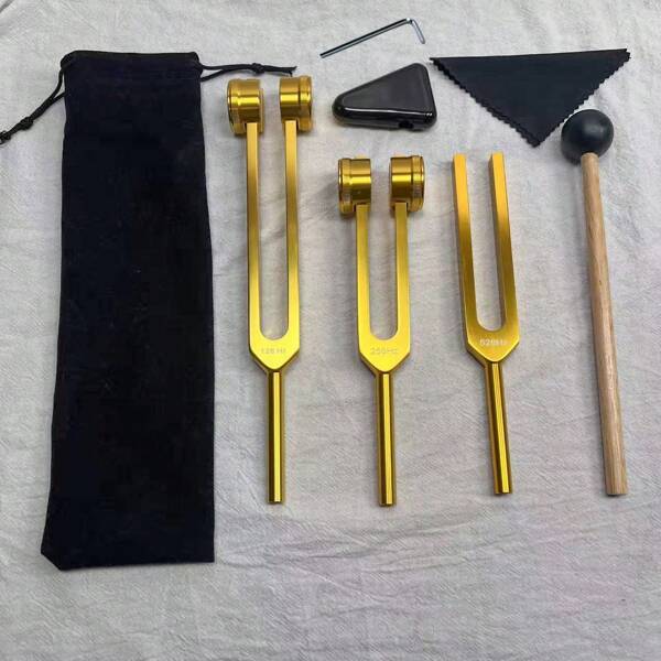 [Herramientas de sanación sonora] 1 Set de Diapasones de Aleación de Aluminio para Chakras, Frecuencias de 128 Hz, 256 Hz y 528 Hz, Conjunto de Instrumentos de Sanación Sonora Color Gris Plateado con Mazo de Madera