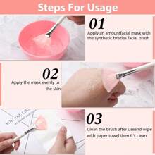 4pcs Facial Mask Mixing Bowls Tools With 6pcs Fan Brushes Applicator, Mask Brushes For Facial Makeup Tools Set - Pink - View 2