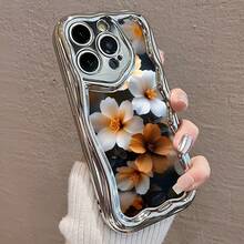 Funda de teléfono 1 pieza adecuada para 16 ProMax/16Plus/16Pro/16, 15/14/13/12/11 nuevo patrón de moda galvanizado en forma de onda - Plateado - Ver 2