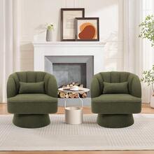 Modern Swivel Barrel Accent Chair,Barrel Chair 360 Degree Velvet Upholstered Armchair With Striped Backrest & Plush Padding, Reading Chair Upholstered Armchair Comfy Round Lounge Chair For Living Room, Bedroom, Reading Nook - Teddy Velvet | Green - 查看 2