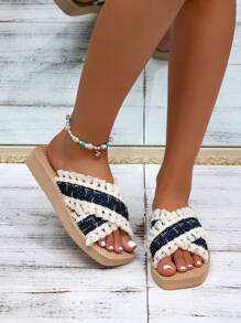 Women's 2025 New Fashion Summer Spring Autumn Open Toe Sandals, Sexy Criss-Cross Strap Flat Slides, Lightweight Comfortable Breathable Non-Slip Beach Slippers, House Slippers