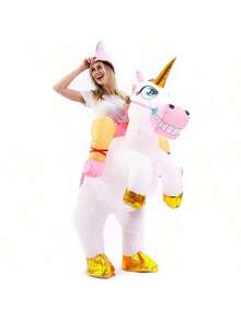 1 件成人充气独角兽骑士服装，适用于万圣节、复活节和主题活动，有趣的照片道具和舞台表演配件，俏皮活动服装，充气服装 - 白色 - 查看 1
