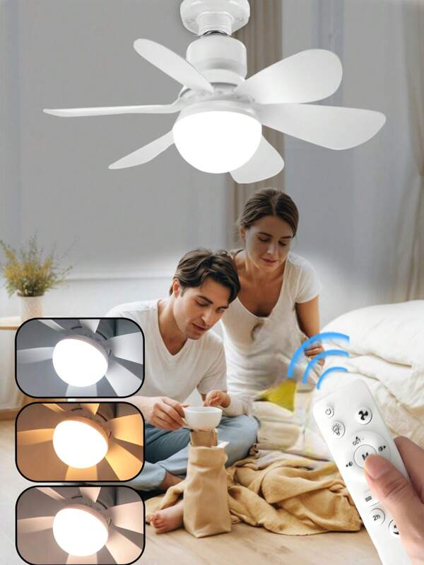 1pc LED Ceiling Fan With Light, Round Indoor Fan With Remote, 3-Speed Memory Dimmable, MUTE Motor, Timing, E27 Socket, Non-Waterproof, For Bedroom, Kitchen, Balcony, Garage - Hardwired, 85V-265V