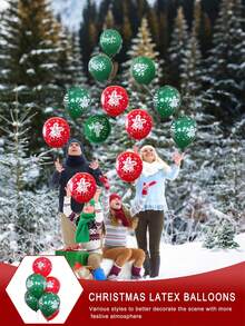 10/20/30/50 件圣诞气球套装 - 红色和绿色，配有圣诞老人、驯鹿、树木、雪花和铃铛，适用于节日派对、家居装饰、树木修剪