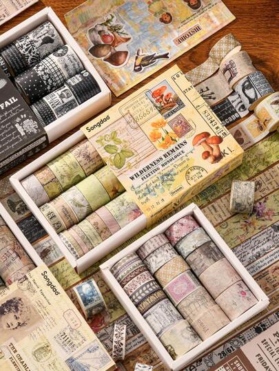 20 Rolls/Box, Vintage Periodicals Washi Tape Set, DIY Photo Album, Diary Decoration Stickers, Creative Masking Tape, Scrapbook Decorations, Manual Decorations, Craft Decorations Collage Strips Back To School