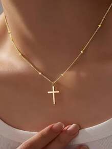 1pc Vintage Minimalist Stainless Steel Cross Pendant Necklace For Women