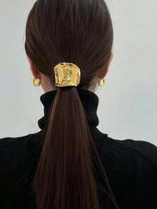 1pc Metallic Hollow Out Hairpin Ponytail Holder With Teeth Street, Ponytail Holders, Hair Elastics, Hair Rope, Hair Bobbles Head Accessories - Multicolor - View 1