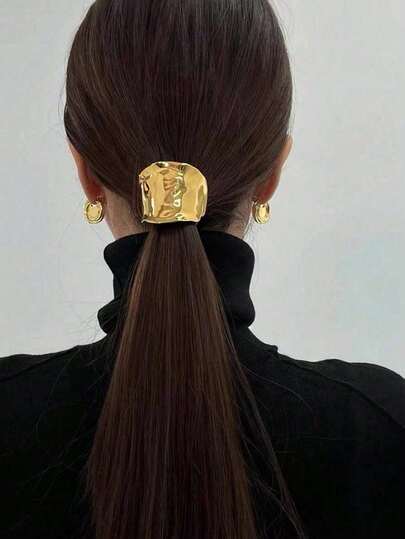 1pc Metallic Hollow Out Hairpin Ponytail Holder With Teeth Street, Ponytail Holders, Hair Elastics, Hair Rope, Hair Bobbles Head Accessories Hair Ties Rubber Bands