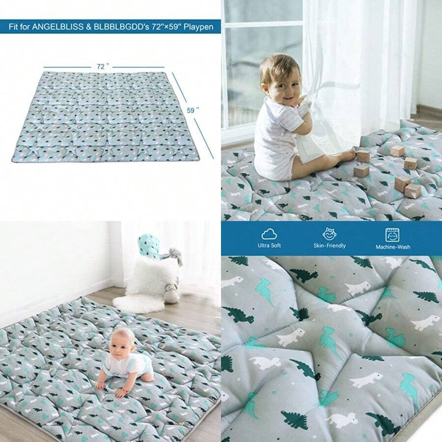 Baby Play Mat For 71'' X 59'' Playpen Playmat For Babies And Toddlers Large Thick Non Slip Cushioned Baby Play Mats For Floor Play Mat For Playpen Easy Clean Foam Play Mat Grey - Gris - Ver 1