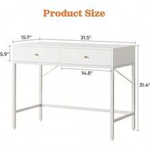 Vanity Desk With Drawers, 47 Inch Computer Desk, Modern Simple Home Office Desk, Makeup Dressing Table Bedroom - White And Gold, 7997G - White - View 3