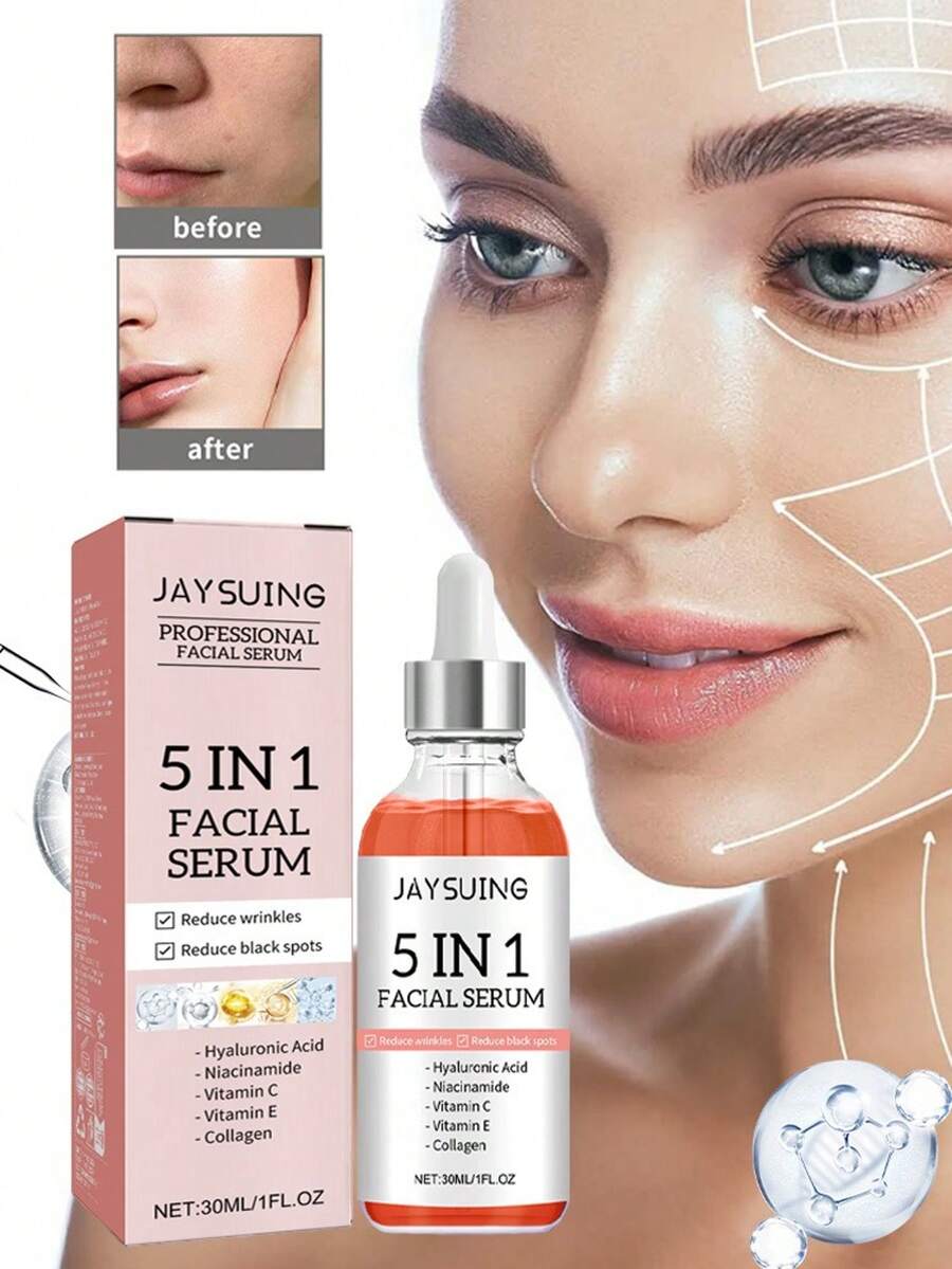30ml Concentrated Essence, Anti-Aging, Skincare, Vegan, 5-In-1 Facial Serum, Infused With Vitamin C And Hyaluronic Acid, Firms Skin, Reduces Wrinkles, Minimizes Pores, Brightens Complexion - 彩色 - 查看 1