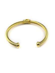 1pc Fashionable Cubic Zirconia Women Stainless Steel 18K Gold Plated 5mm Cable Twist Openable Adjustable Bangle Bracelet, Elegant Jewelry Gift For Lover, Family, Friends - Gold - View 7