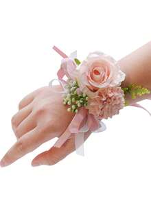 1PC Rose Wrist Corsages Wristband Hand Flowers For Wedding Bridesmaid Bridal Shower Prom Party Gradient Rose - Multicolor - View 19