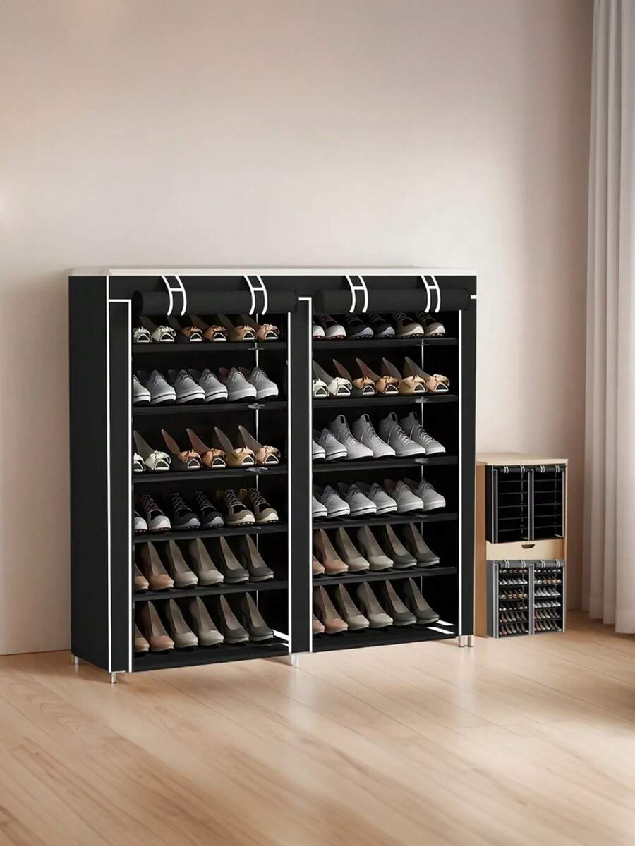 SANSA HOME Shoe Rack Storage Organizer, Double Row Portable Nonwoven Fabric Cover Shoe Rack Holds Up To 38 Pairs Gray - Black - View 1