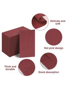 20 件/40 件/60 件双层柔软波尔多红色长方形餐巾，展开尺寸 33 厘米 X 40 厘米，适用于一次性派对午餐、客用毛巾、装饰纸、生日装饰、结婚周年纪念、毕业派对装饰 - 酒紅色 - 查看 2