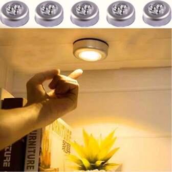 5pcs/3pcs/1pc Touch Control Cabinet Lights, Powered By AAA Batteries, Easy To Install And Carry; Energy-Saving Cabinet Lights Suitable For Stairs, Hallways, Closets, Wardrobes, Kitchens, Cabinets, Walls, Bedrooms, Bathrooms, Travel, Camping And More