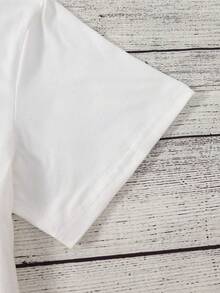 Cartoon Image Short Sleeve Round Neck T-Shirt, Casual And Fashionable Short Sleeve T-Shirt, Micro Elastic, Opaque, Easy Care Material, Perfect For Everyday Wear, Ladies T-Shirt - 白色 - 查看 4