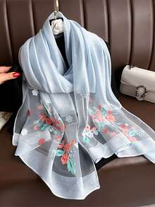 1pc Bohemian Elegant & Luxurious Floral Embroidery Scarf, Casual Business Shawl, Women Hijab, Suitable For Daily Wear For Dress - A - View 20