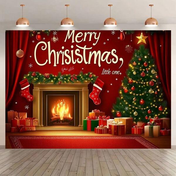 بانر خلفية احتفال عيد الميلاد مصنوع من خليط بوليستر ثنائي الأبعاد - ديكور متعدد الاستخدامات للمناسبات مثل عيد الميلاد، عيد الهالوين، عيد الفصح، - بدون الحاجة إلى الكهرباء
