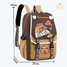 Mochila escolar, mochila escolar con dibujo de carpincho, mochila multifuncional, mochila escolar grande con carpincho, bolsa de viaje de gran capacidad, mochila impermeable, mochila para exteriores, bolsa de almacenamiento, bolsa de viaje, mochila ligera informal, mochila impermeable informal para portátil, bolsa de viaje informal para portátil con bandolera en forma de S, diseño de animal lindo, suministros de almacenamiento, suministros de viaje, adecuada para la escuela, el trabajo, viajes (marrón, rosa) - Marrón - Ver 2