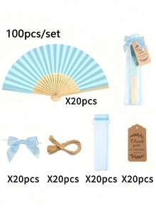 5/25/50/100 件/套（套装包括带蝴蝶结的木制折扇、礼品袋和感谢卡套装。例如：5 件/套包含一把手扇、一个蝴蝶结、一个礼品袋、一张感谢卡和一根绳子。） - 彩色 - 查看 11