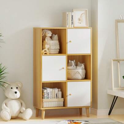 Bücherregal weiß Bücherschrank,Aufbewahrungsregal,Regal mit Türen mit 3 Türen und 6 Fächern Würfelregal Kinder Büroregal freistehend Aufbewahrungsregal für Wohnzimmer ( 6 Fächern)