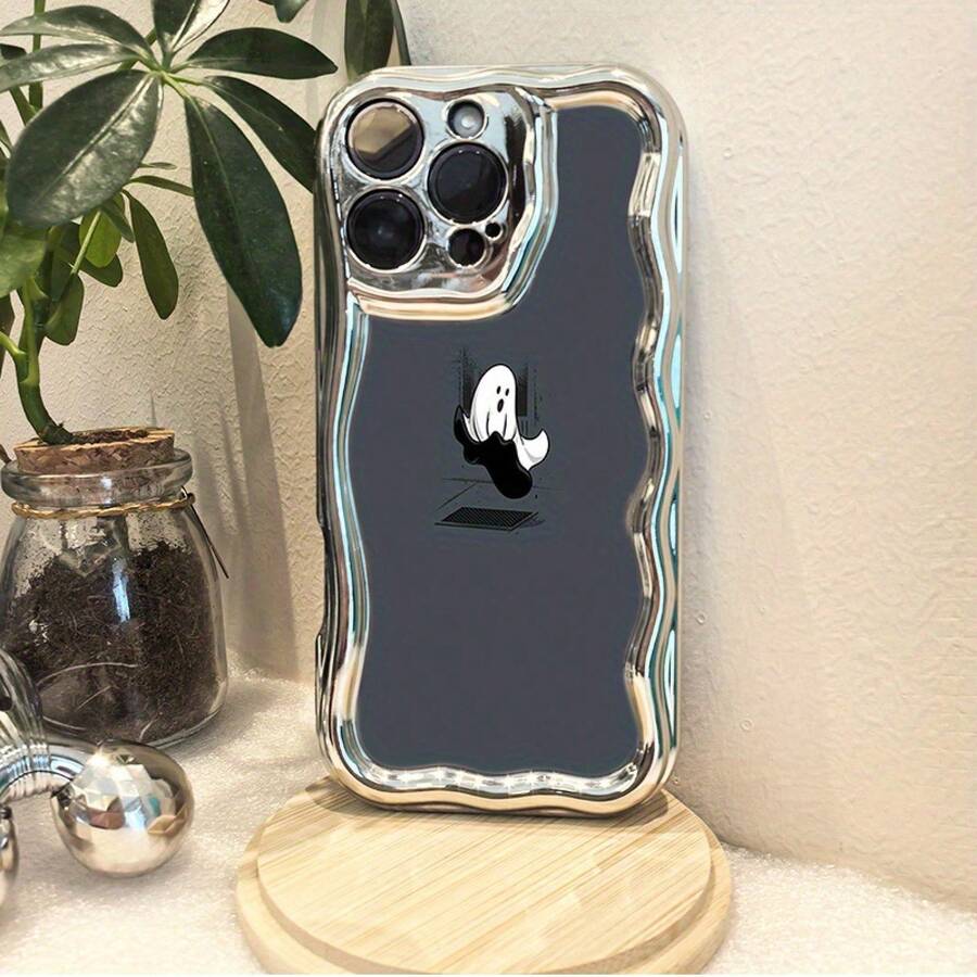 Funda para teléfono 1 pieza Diseño de TPU Teléfono ondulado galvanizado, evita el desgaste, transpirable, resistente al calor y al polvo, adecuado 11, 12, 13, 14, 15, 16 Plus Pro Promax XSMAX X/ XS - Plateado - Ver 1