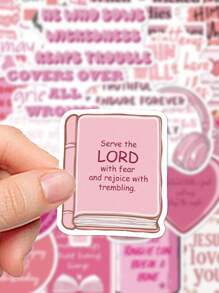 50 件粉色耶稣圣经诗句贴纸礼物卡通装饰剪贴簿笔记本电脑行李吉他水杯手机壳 DIY 贴花，适用于学校用品，返校 - 彩色 - 查看 4