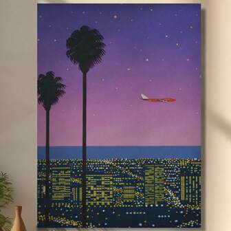 Framed Canvas Hiroshi Nagai Downtown Sunset Retro Japanese Art Print Poster Asian Decor Japandi Large Wall Art Canvas