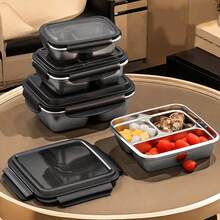 1 件装多格 304 不锈钢午餐盒，带透明盖，便携式分隔便当盒，带有可爱熊图案，保温午餐盒，大容量防漏水果沙拉食品储存容器，带 2/3 个隔层，适合学生和成人在家中、学校、宿舍、办公室、户外露营、野餐、旅行、上学时使用 - 彩色 - 查看 3