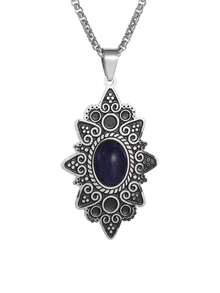 1 件复古蕾丝图案不锈钢吊坠项链，适合女士，时尚百搭珠宝礼物 - 時尚新款 - 查看 9