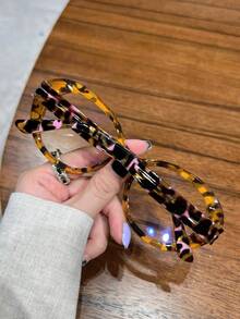2025 Latest Super Cute Pink Leopard Print Plain Mirror Retro Reading Glasses Thick Square Big Frame Lens Anti Glare Digital Eyestrain Oversized Retro Reading Glasses For Women, Oprah Style Large Readers Small Face Square Cateye Reduce Eye Fatigue On Computers, TVs, Phones, And Games, Suitable For Reading/Computer Reading Lense Screen Protector Plain Glasses Clear Lens Glasses - 豹紋 - 查看 6