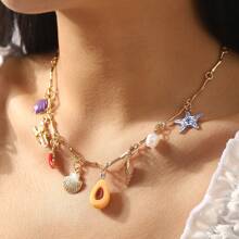 1 件时尚串珠轻质金属太阳、螃蟹和心形吊坠项链 - 簡約項鍊 - 查看 3