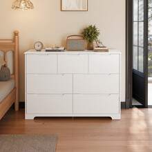 7 Drawer Dresser, 48" Wide Wood Chest Of Drawers For Bedroom, White Modern Storage Organizer  With Anti-Toppling Device And Thickened Beveled Base , Handle Free Design, For Living Room, , Entryway, Hallway,White - 白色 - 查看 9