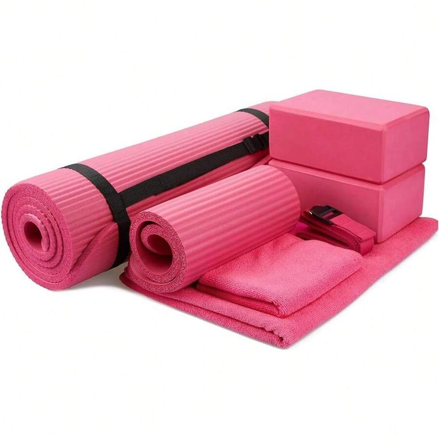 Local Delivery 7-Piece Yoga Equipment Set With Multiple Colors - Yoga Mat With Carrying Strap, 2 Yoga Blocks, Yoga Mat Towel, Yoga Hand Towel, Yoga Strap And Yoga Knee Pad - 粉色 - 查看 1
