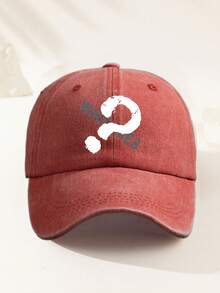 1 件男女通用户外休闲可调节尺寸问号字母标语柔软透气复古水洗棒球帽，适合日常使用