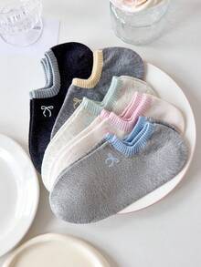 5双装女士可爱蝴蝶结简约船袜，隐形袜，圣诞礼物，四季皆宜，秋冬季 - 彩色 - 查看 10