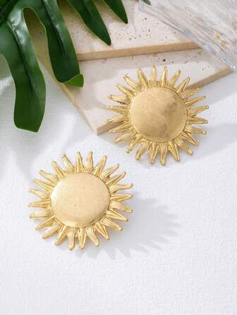 1 Pair Alloy Sunflower Earrings, Unique Vintage Versatile Beach Style Earrings