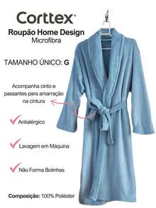 Roupão Soft Microfibra Macio Adulto Inverno Cores Unissex Azul Claro - Azul Claro - Visão 5