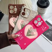Caja del teléfono 1PC Love Tulip Pattern Design Four Corners Hangable Phone Case Adecuado 15 Plus 14 Pro 12 16 13 TPU Todo incluido Frosted Soft - Colores mixtos 1 - Ver 2