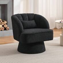Modern Swivel Barrel Accent Chair,Barrel Chair 360 Degree Velvet Upholstered Armchair With Striped Backrest & Plush Padding, Reading Chair Upholstered Armchair Comfy Round Lounge Chair For Living Room, Bedroom, Reading Nook - Teddy Velvet | Black - View 1