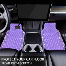 5 Pcs Bling Leather Car Mats Shining Artificial Diamond Floor Mats Crystal Rhinestone Sparkly Glitter Carpet Anti-Slip Waterproof Pad Universal Fit For Automotive SUV, Sedan, Van, Girl Women - Đá giả da màu tím - Xem 5