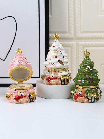 1 Stück Dekoration & Aufbewahrungsartikel für den Schreibtisch, Keramik Weihnachtsbaum & Bär Design Aufbewahrungsglas, Schmuckkasten