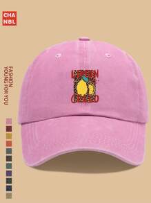 1pc Summer Lemon Print Baseball Cap, Unisex Distressed Vintage Snapback, With Leopard Design, Lightweight Breathable City Cap, Truck Driver Dad Hat, Party Hiphop Hat, Beach Vacation Sun Hat, Outdoor Fishing Golf Sports Cap, Ideal Gift For Family And Friends On Holidays And Anniversaries, All-Season