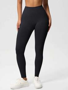 YESOBD Women 4 Way Stretch Sports & Outdoors Seamless Booty Sculpt Tummy Control Fitness Tights,No Front Seam High Waisted Workout Leggings For Women Buttery Soft Yoga Pants Gym Athletic Tights - 高級黑色 - 查看 3