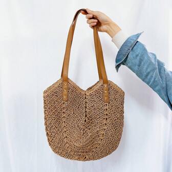 Handmade Woven Shoulder Bag, Fashion Straw Bag, Paper Rope Beach Bag, One Shoulder Carry