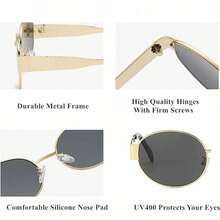 1pc New Korean Fashion Oval Frame Glasses For Women High-End Slim Glasses Personality Street Style Metal Glasses , Comes With An Exquisite Leather Clip, Perfect As A Gift Or For Your Own Use. - màu nâu - Xem 7