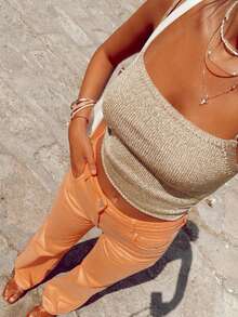 Women's Sexy Gold Sleeveless Sequin Cami Top Backless Summer  Holiday Party